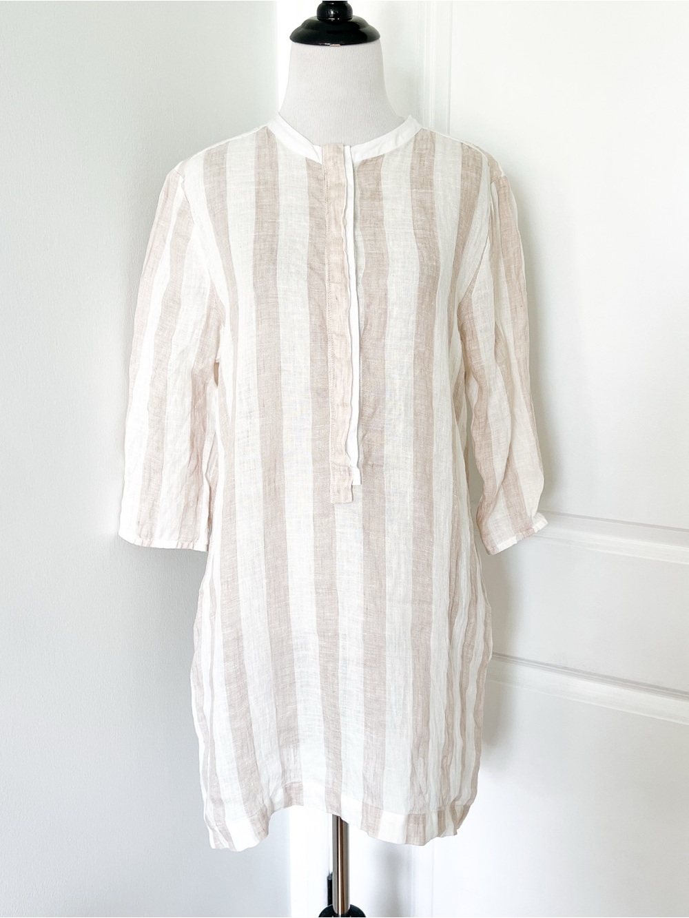 Jade in New York Neutral-Striped Linen Tunic in Cream and Beige